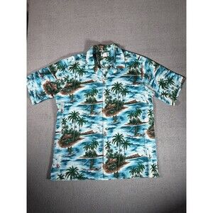 Vintage Hawaii Brand Hawaiian Shirt‎ Men’s XL Sailing Island AOP Blue Tropical
